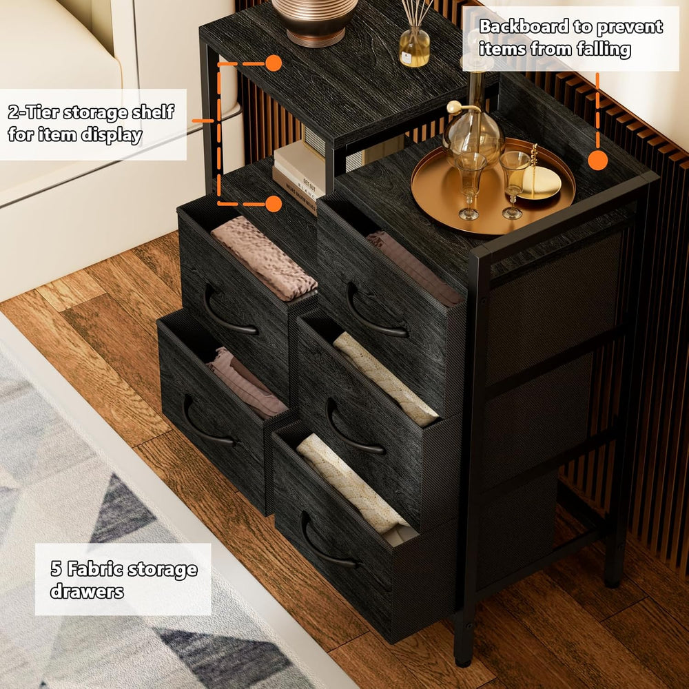 Furnulem Black Dresser for Bedroom, 5 Drawer Small Fabric Closet Dresser