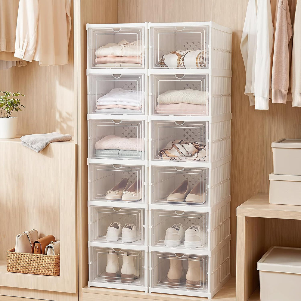 GIANTEX 6 Tier Foldable Shoe Storage Box, Fits 12 Pairs, No-Assembly