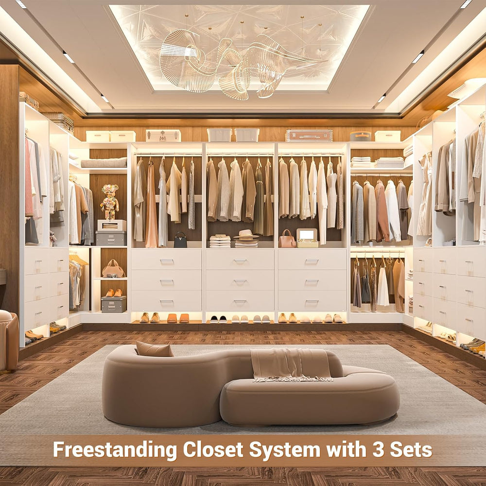 Aheaplus Closet System with 6 Drawers, 4 Hanging Rods & Corner Tower, Cor...