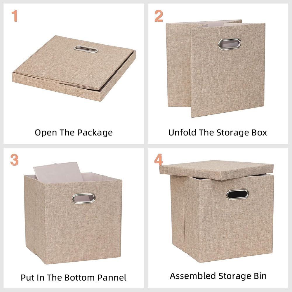 Storage Bins with Lids, Linen Fabric Boxes Organizer Containers with Lid Fold...