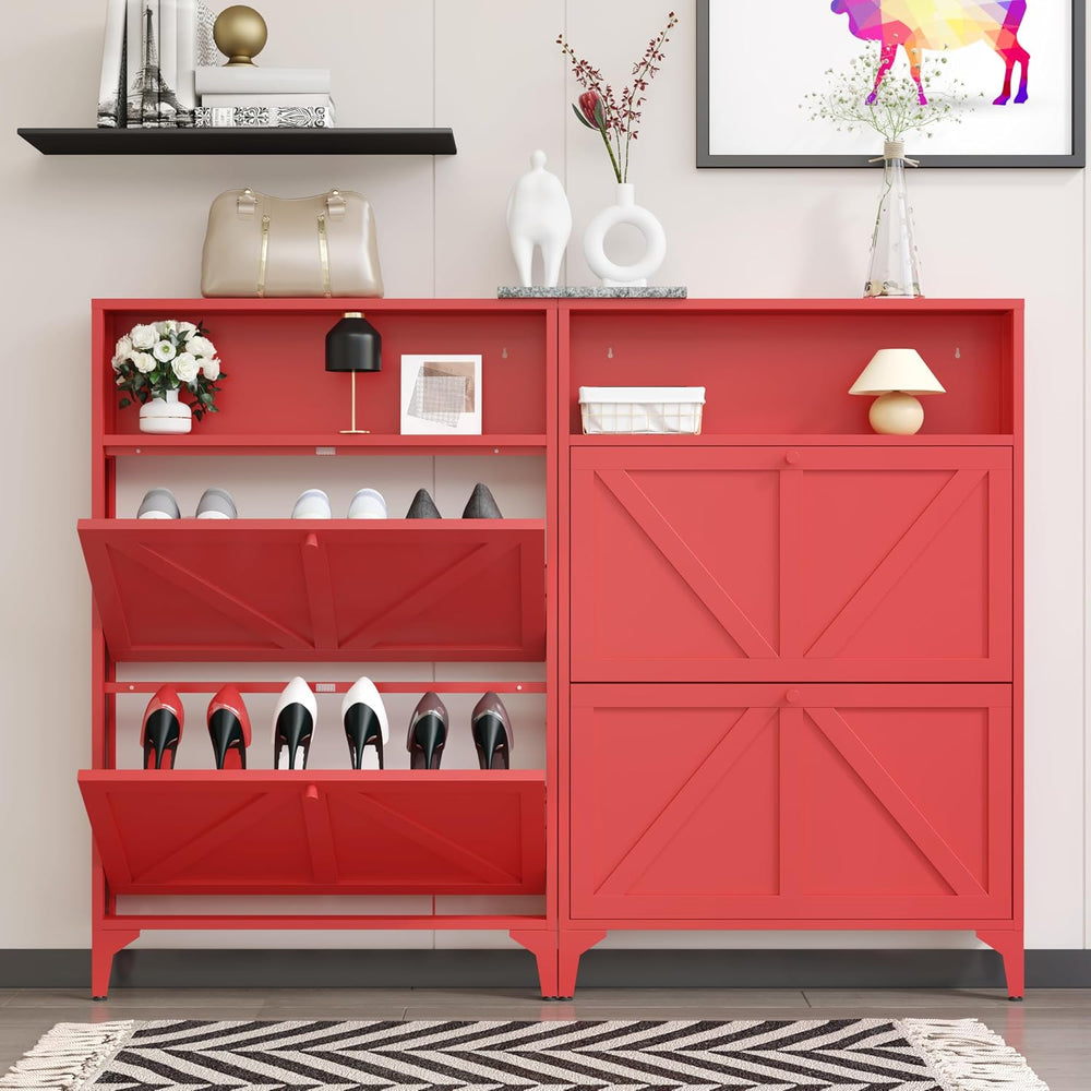 Shoe Storage Cabinet for Entryway with 2 Flip Drawers, Freestanding Shoe Orga...
