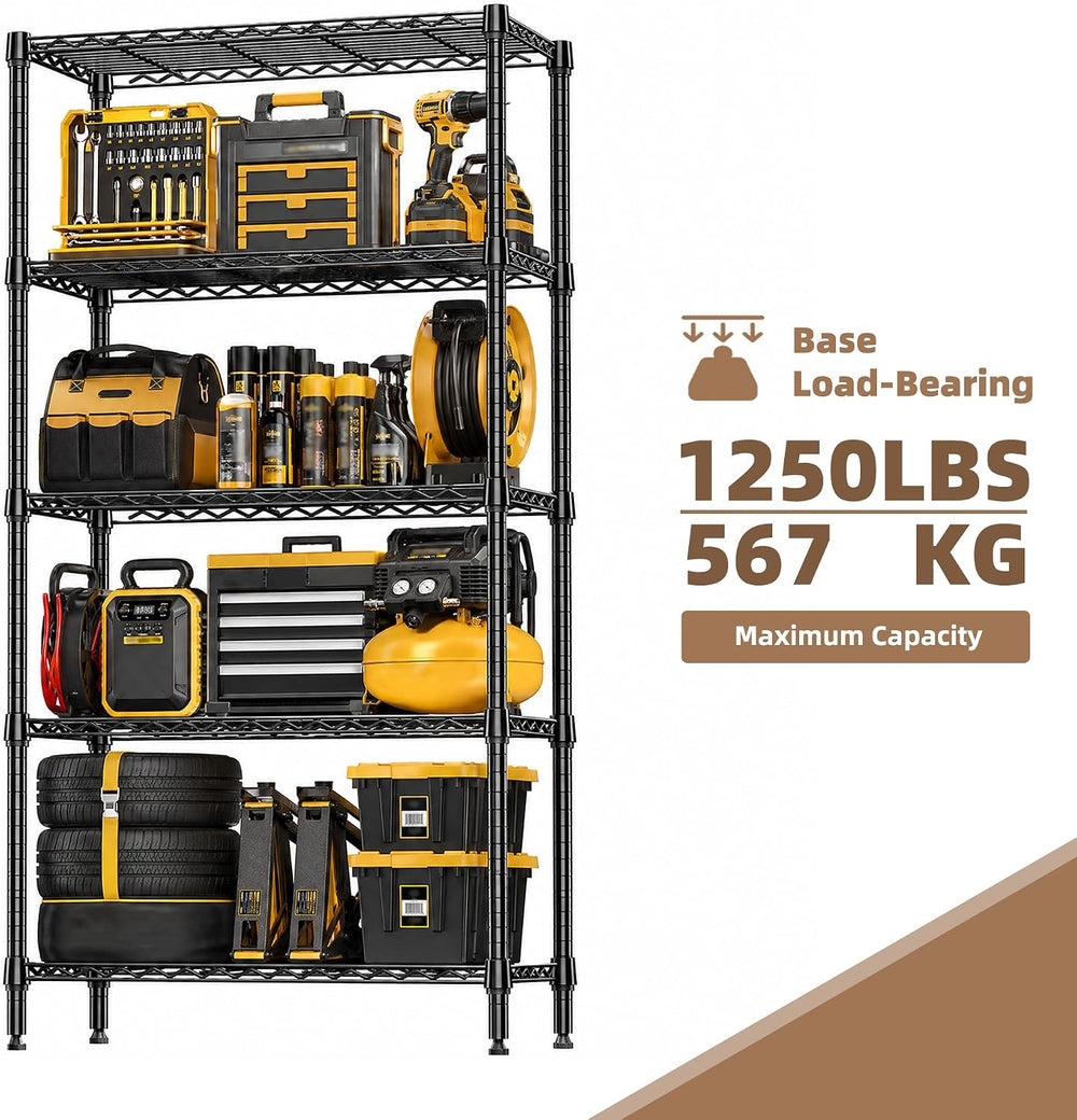 M MZG 5-Shelf Heavy Duty Garage Shelving Wire Adjustable Storage Rack for Kit...