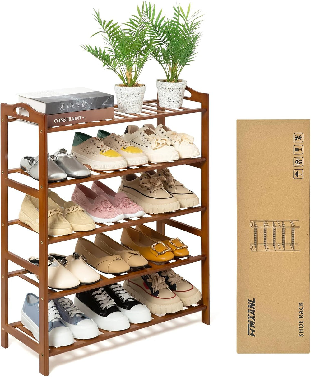 5 Tier Bamboo Shoe Rack, Free Standing Shoes Rack Shoe Shelf Shoe Organizer f...