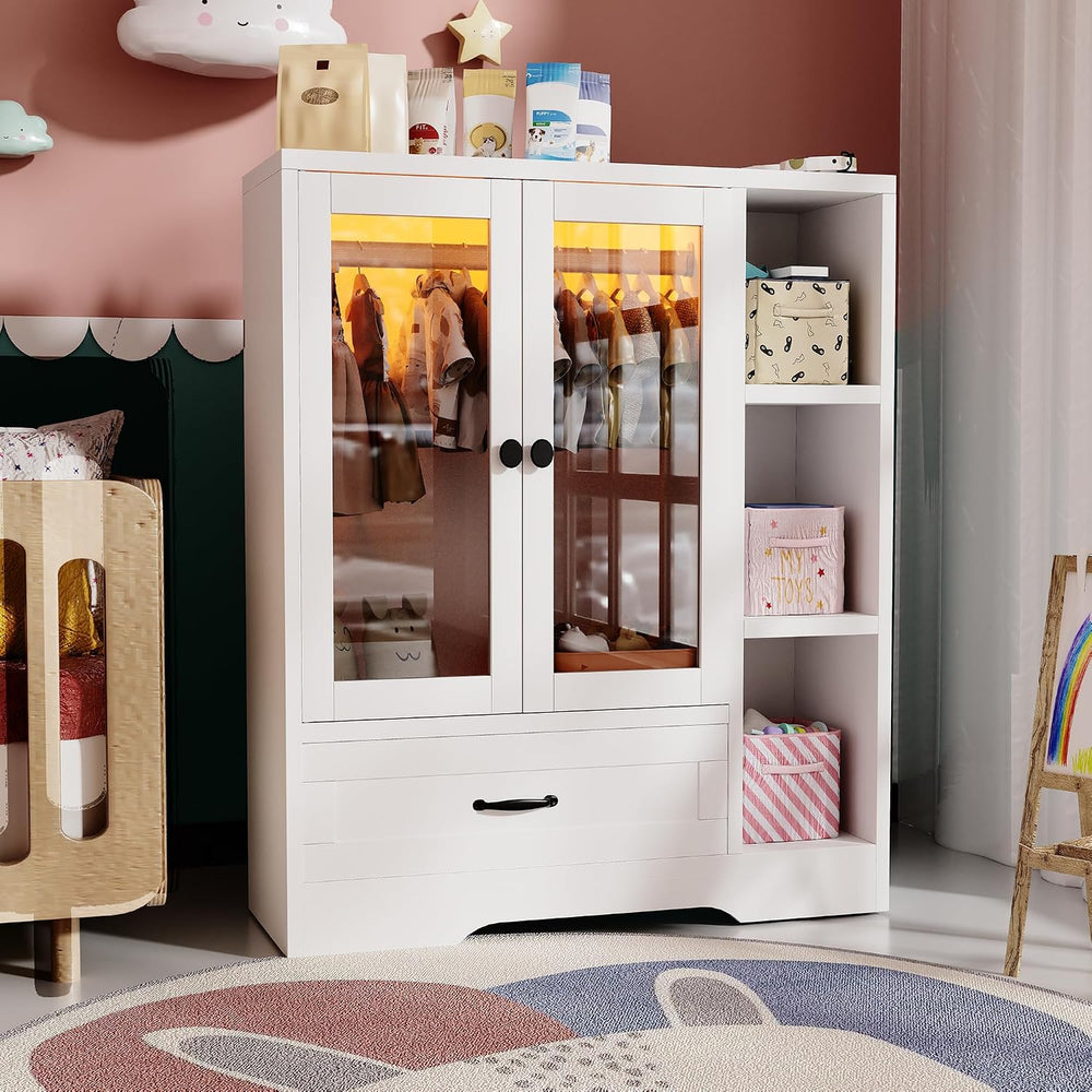 Pet Wardrobe Cabinet, Dog Clothes Closet with RGB LED, Acrylic Door & Dra...