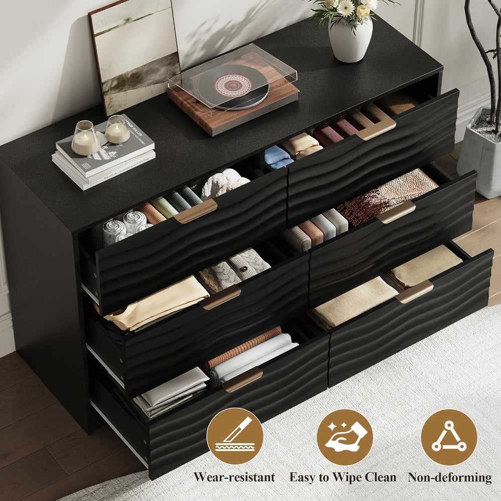 MALOL Coastline Fluted 6 Drawers Dresser for Bedroom, 48" Wide Modern Ch...