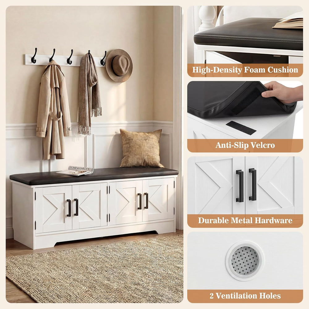 Armocity 43.3" Farmhouse Shoe Storage Bench with Cushion for Entryway