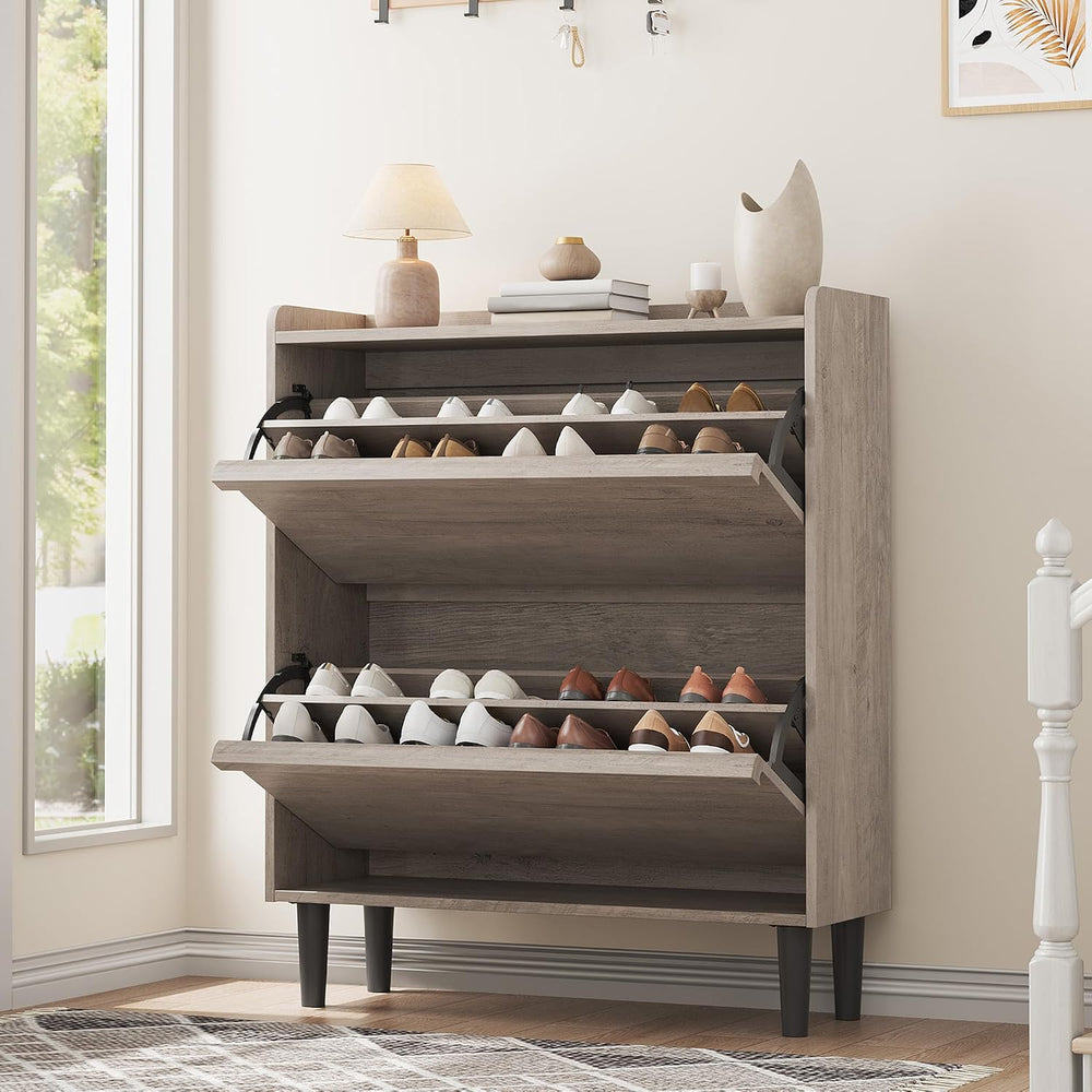 GarveeHome Shoe Cabinet with 2 Flip Drawers, Wooden Shoe Organizer Cabinet wi...