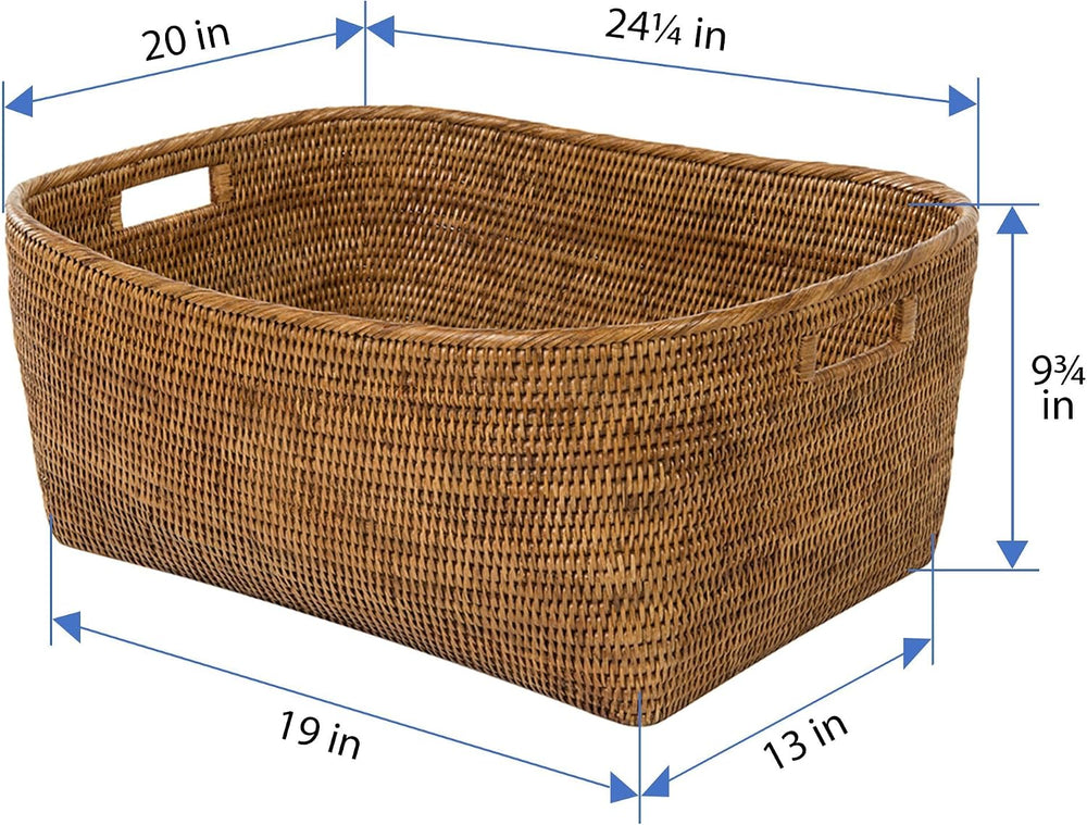 KOUBOO Oblong Rattan Storage Basket with Handles, Large Bin Honey Brown