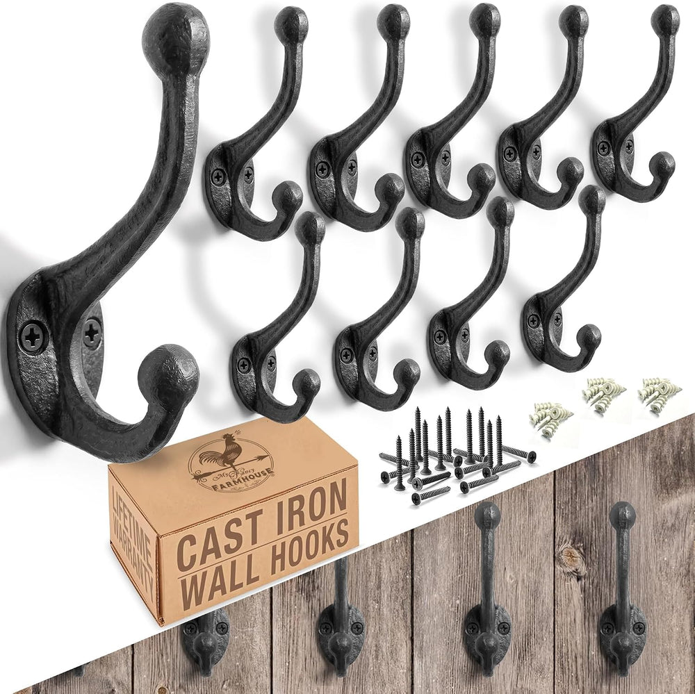 My Fancy Farmhouse Rustic Cast Iron Coat Hooks (10 Pack) Wall Mounted Farmhou...