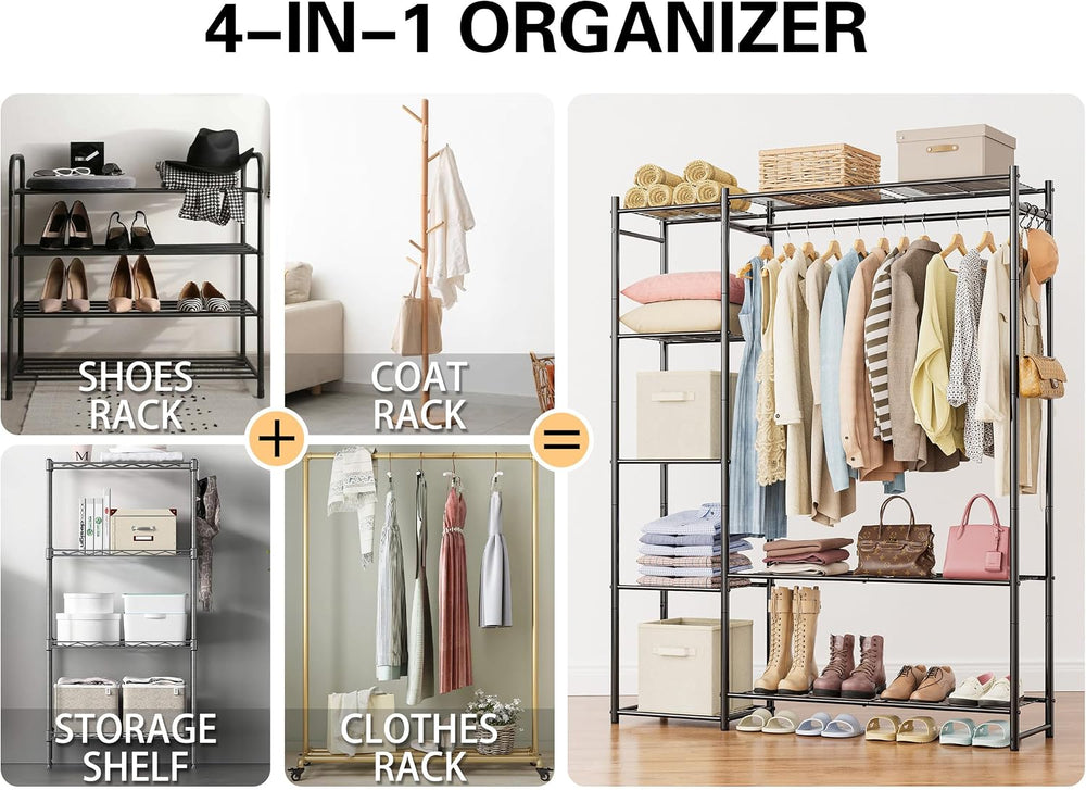 HOMIDEC Wardrobe Closet,Portable Clothes Rack with 4 Tiers Shelves