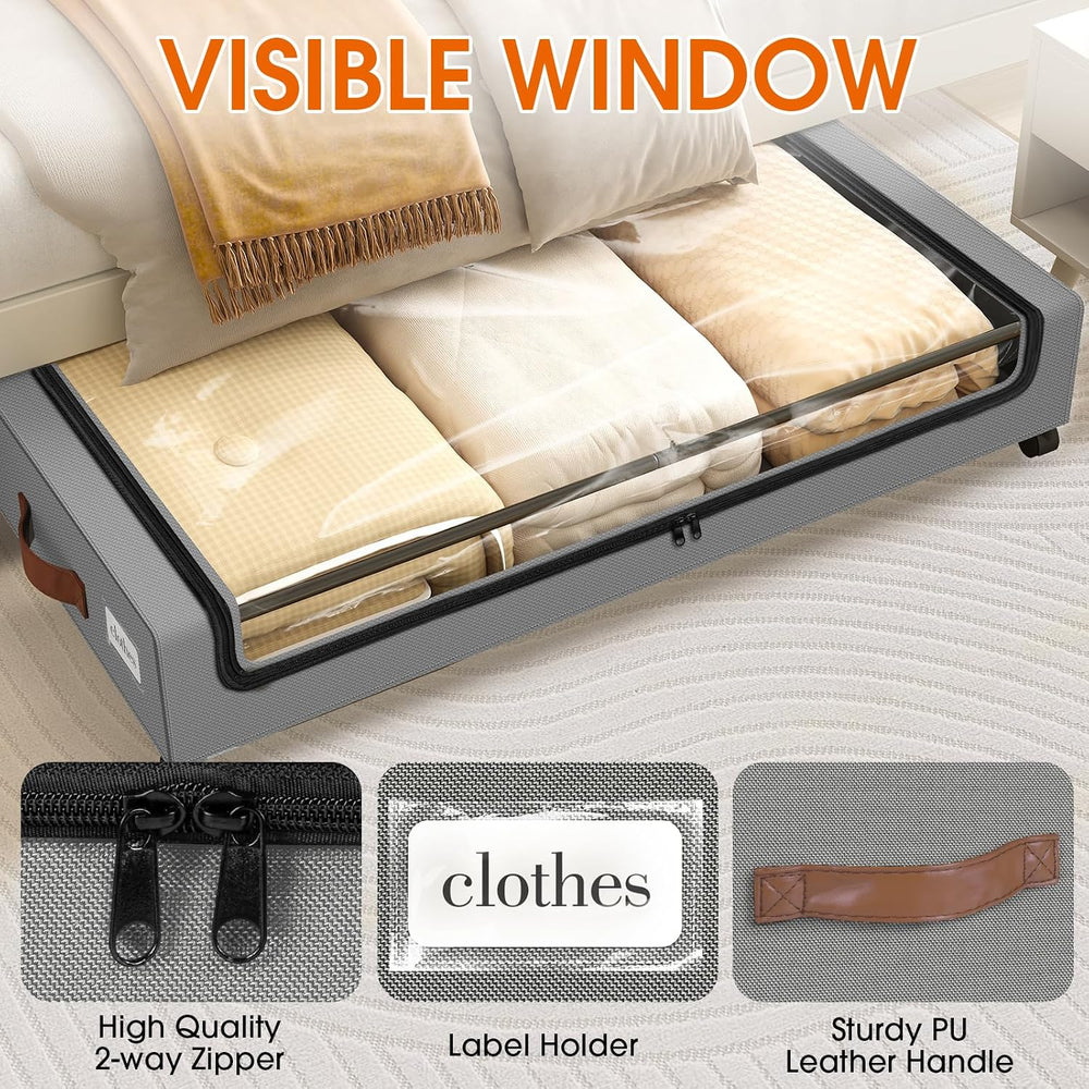Under Bed Storage with Wheels 3Pack Storage Containers with Clear Window