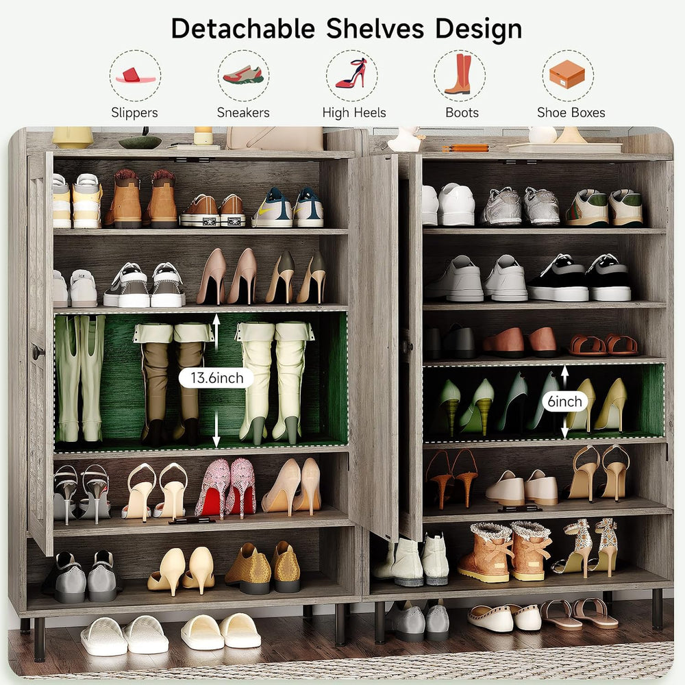 ONBRILL Shoe Cabinet with Cross Molding Doors, 6-Tier Storage(Gray Wash)
