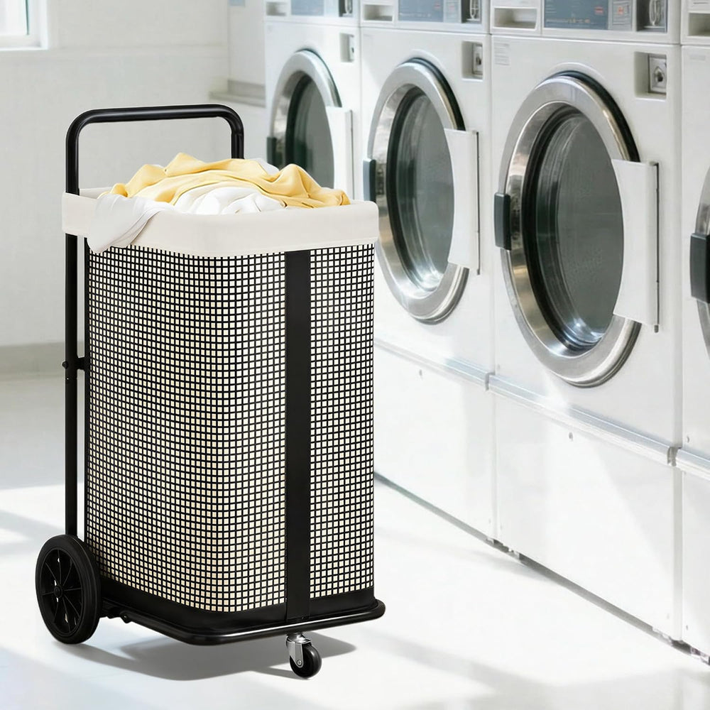 STORAGE MANIAC Rolling Laundry Cart with Removable Canvas Liner Bag, Beige