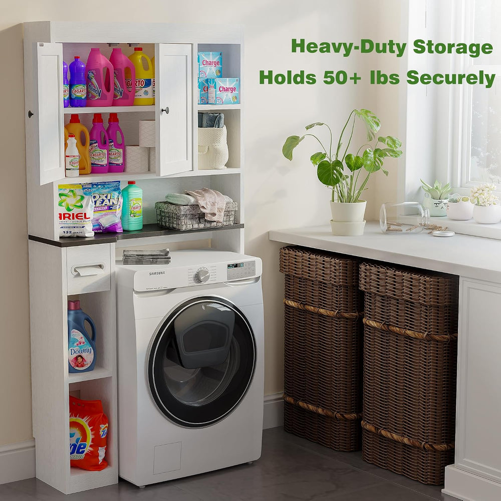 Over The Toilet Storage Cabinet with 7 Shelves, Imitation Walnut Grain Above ...