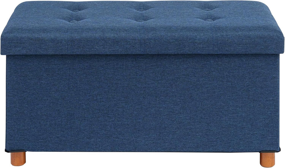 B FSOBEIIALEO 30" Folding Storage Ottoman with Tray, Wood Legs, Linen Blue
