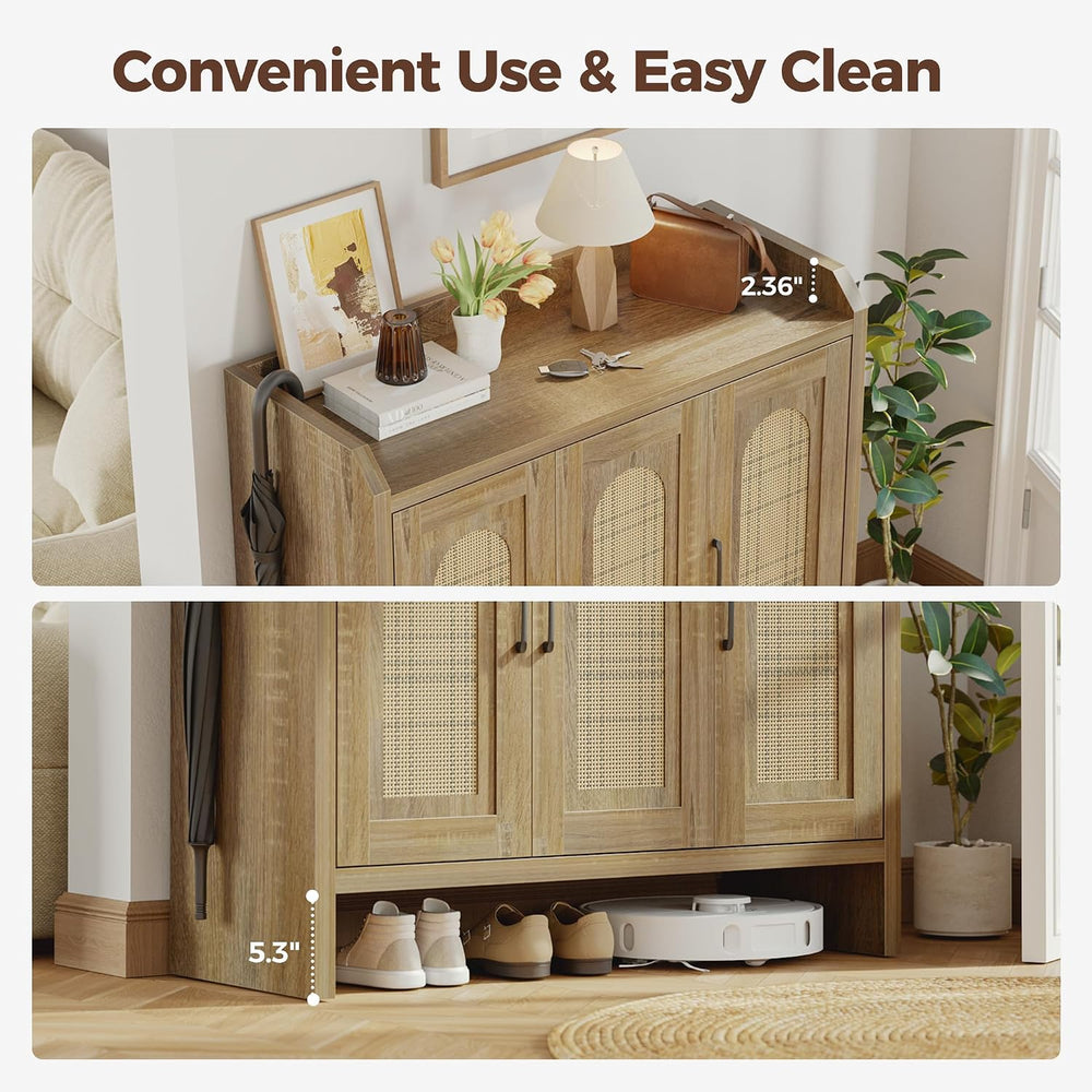 Mericonia Rattan Shoe Storage Cabinet, Farmhouse Shoe Cabinets Storage for En...