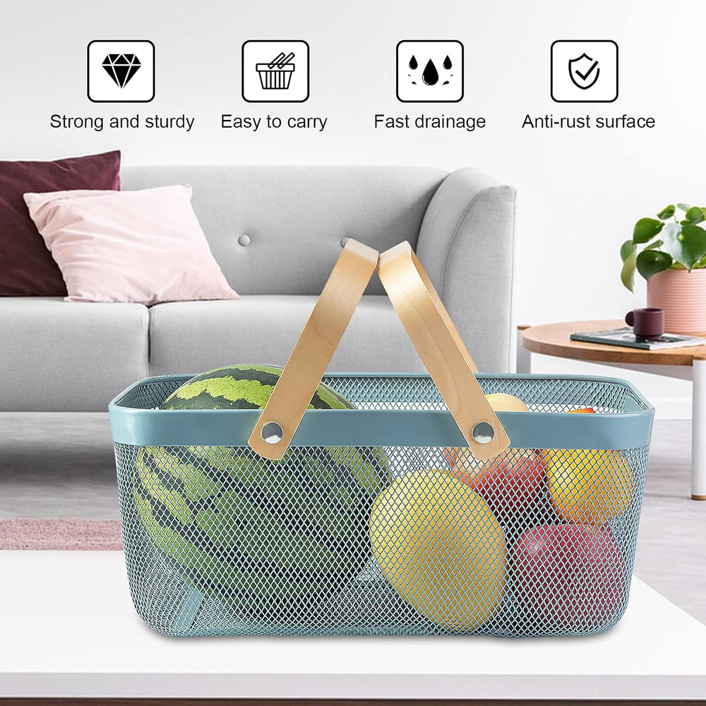 Portable Garden Harvest Basket-Mesh Design Natural Bamboo Handle Wire Storage...