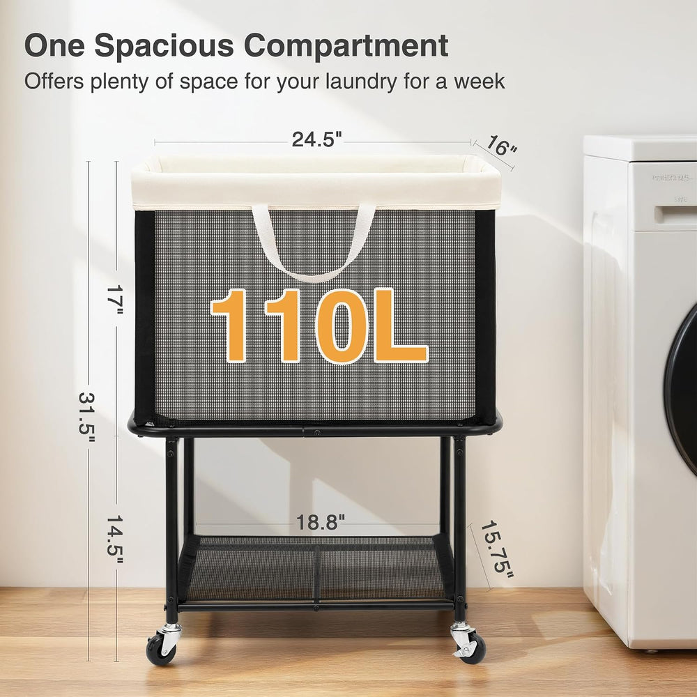 STO STO Rolling Laundry Hamper with Lockable Wheels, 29-Gallon (110L) Laundry...