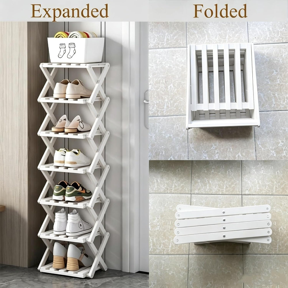 5 Tier Foldable Shoe Rack, Bamboo Vertical Shoe Organizer Tall for Multifunct...
