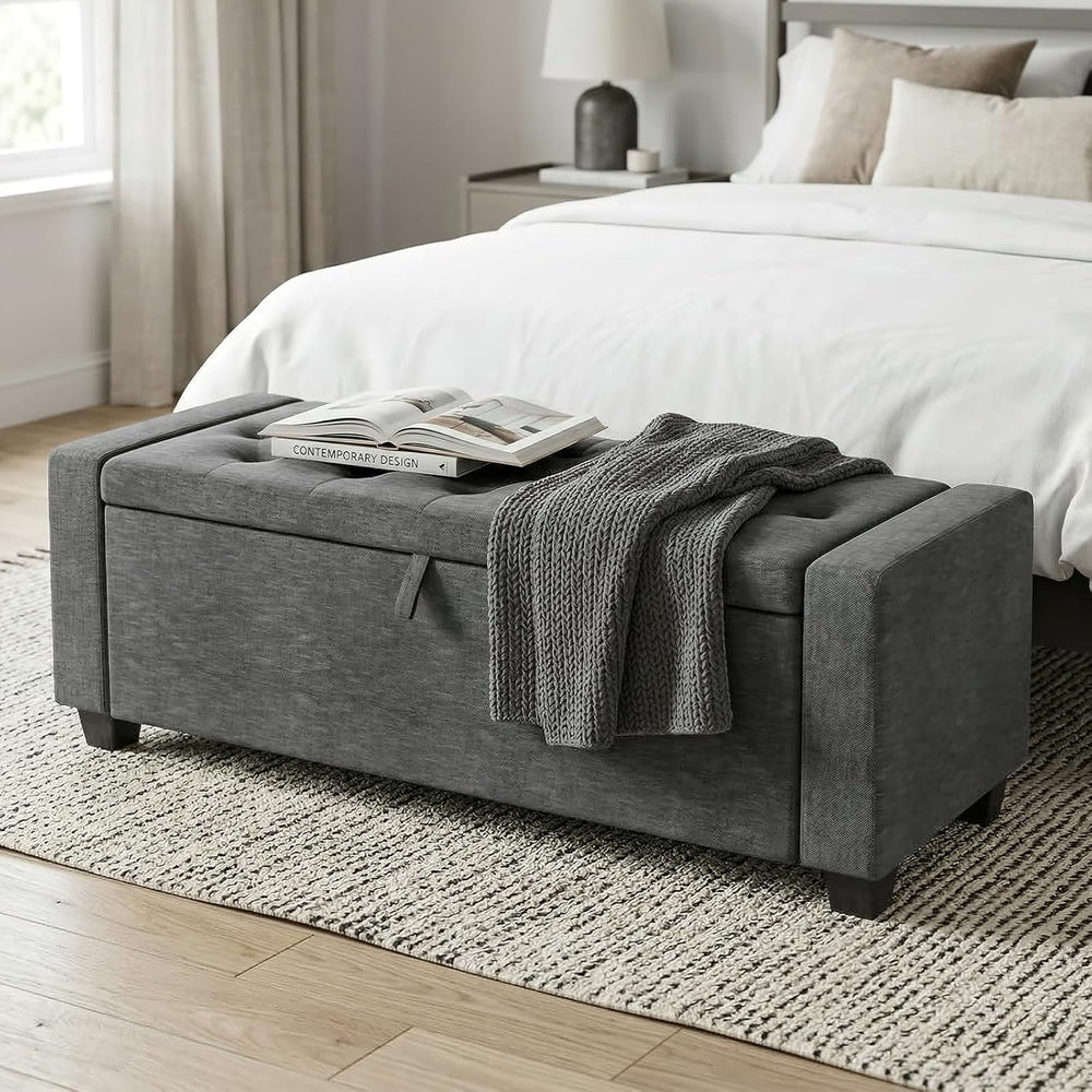 48" Storage Ottoman Bench, Dark Gray