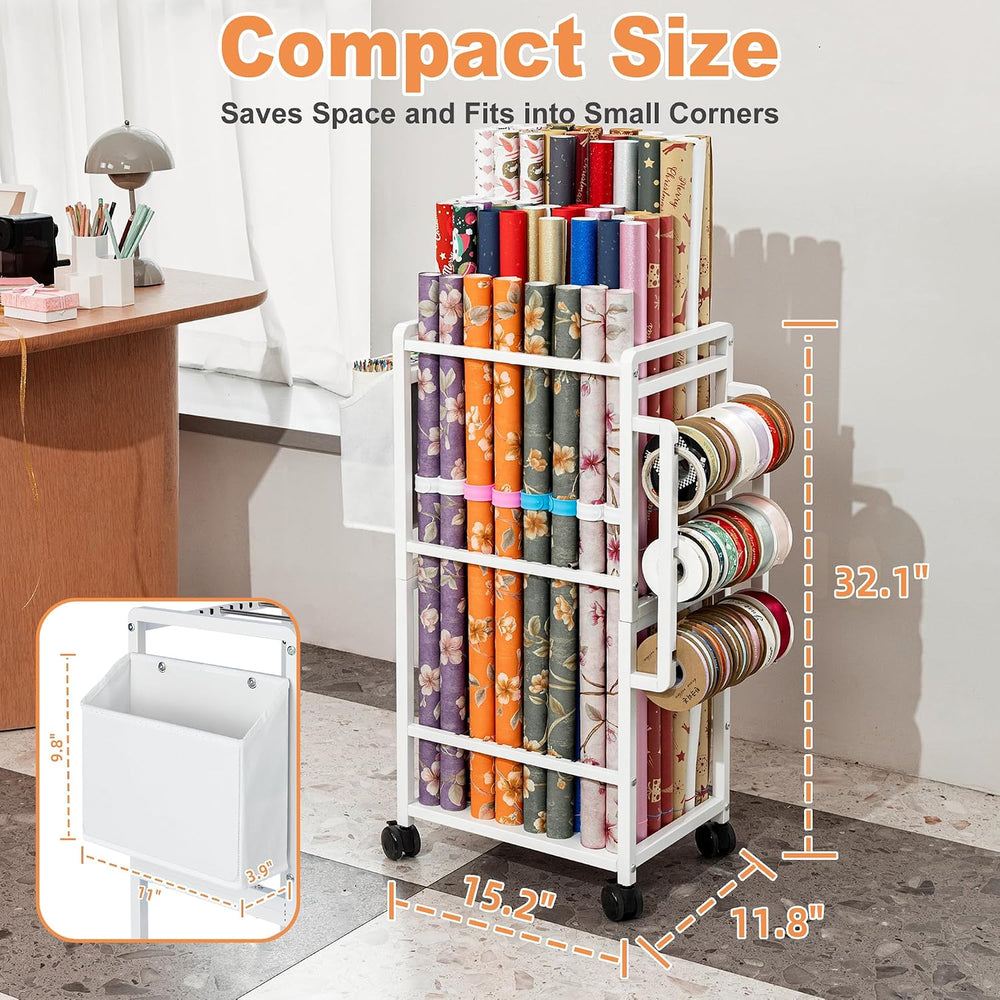 Aquzee Wrapping Paper Storage, Gift Wrapping Paper Organizer Storage, White