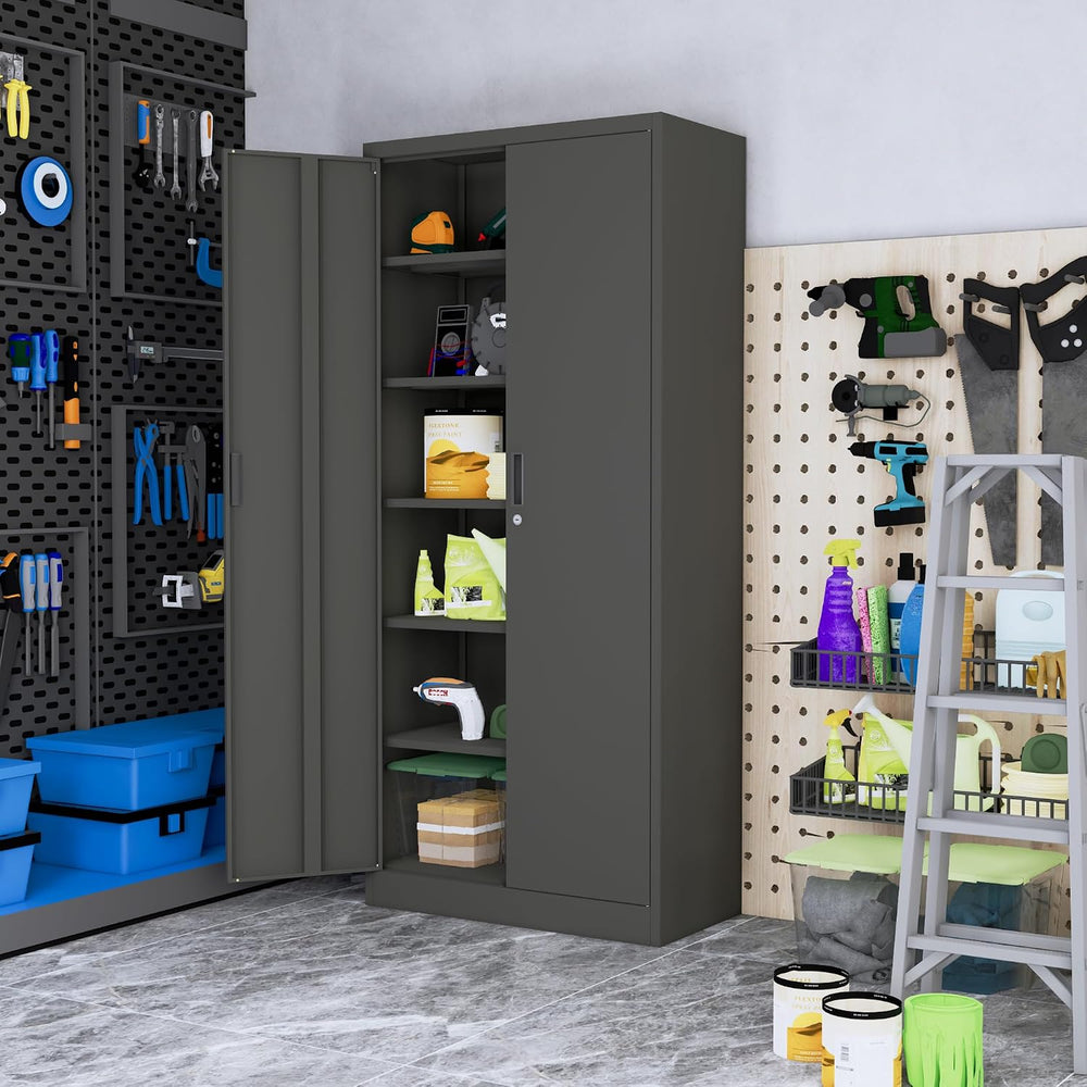 Metal Storage Cabinet, 71”H Metal Garage Cabinet with 5 Adjustable Shelves, L...