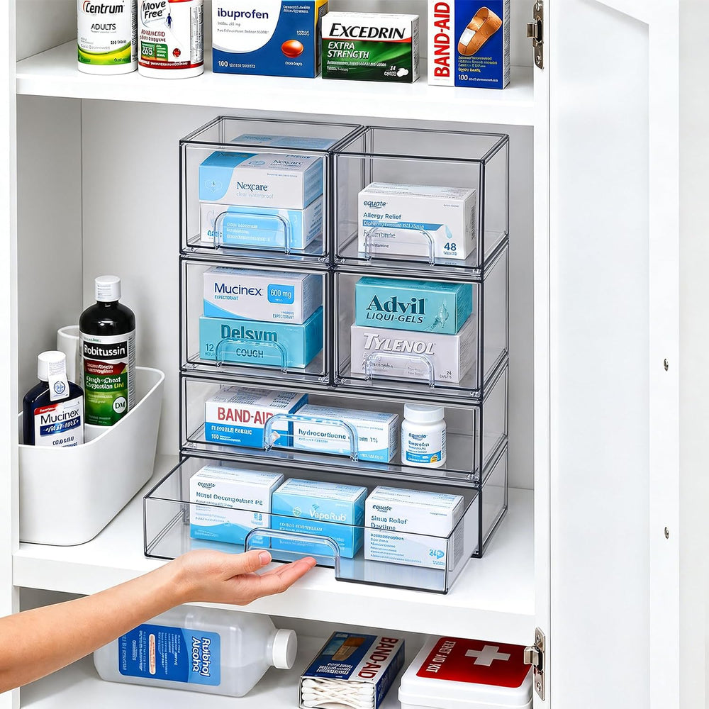 TIPGO Clear Stackable Storage Drawers, Acrylic Bathroom Makeup Organizer, Pla...