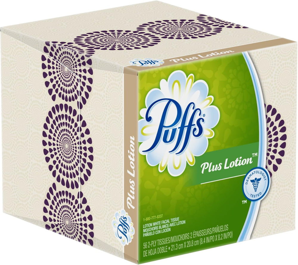 Puffs Plus Lotion Facial Tissues, 24 Cube Boxes (56 Tissues Per Box) (Old Ver...