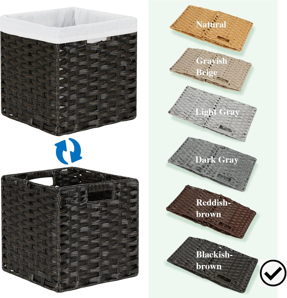 Bidtakay Wicker Cube Baskets with Liners 11 inch 2 Pack Waterproof Imitation ...