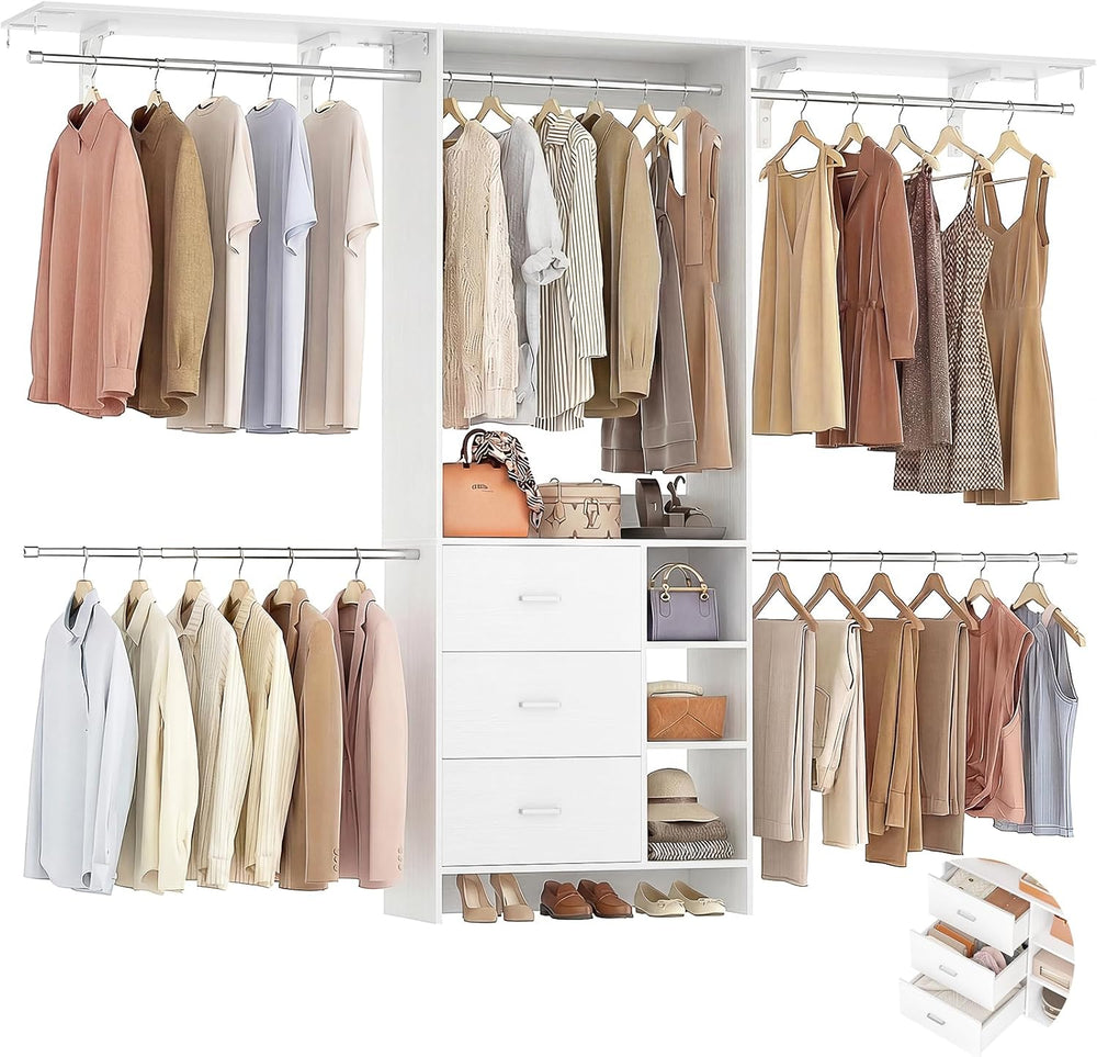 Aheaplus Closet System, Closet Organizer with 3 Wooden Drawers, 8FT Closet Or...