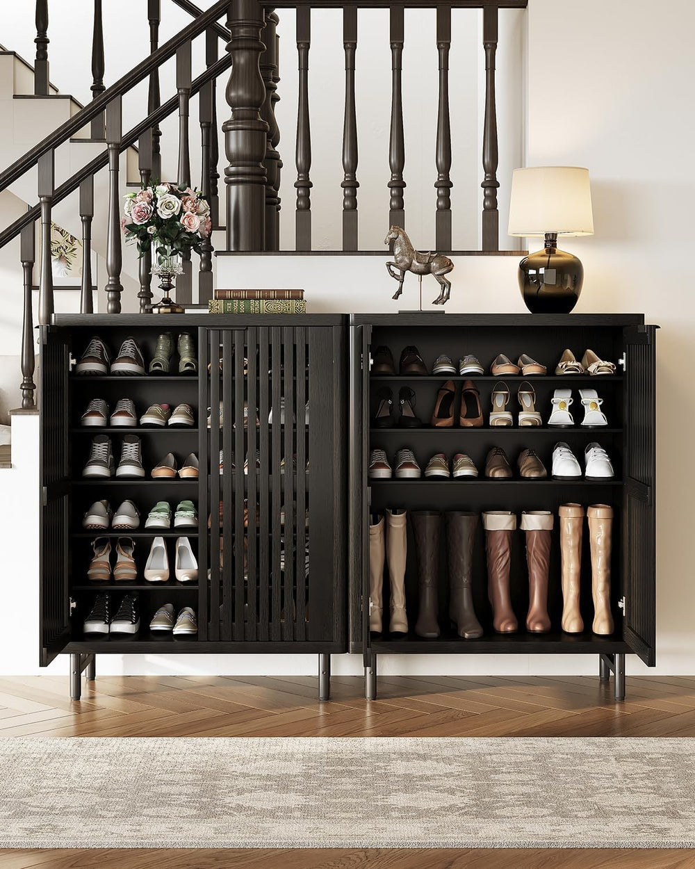 LITTLE TREE 6-Tier Shoe Cabinet with Doors for Up to 24 Pairs, Large Wooden S...
