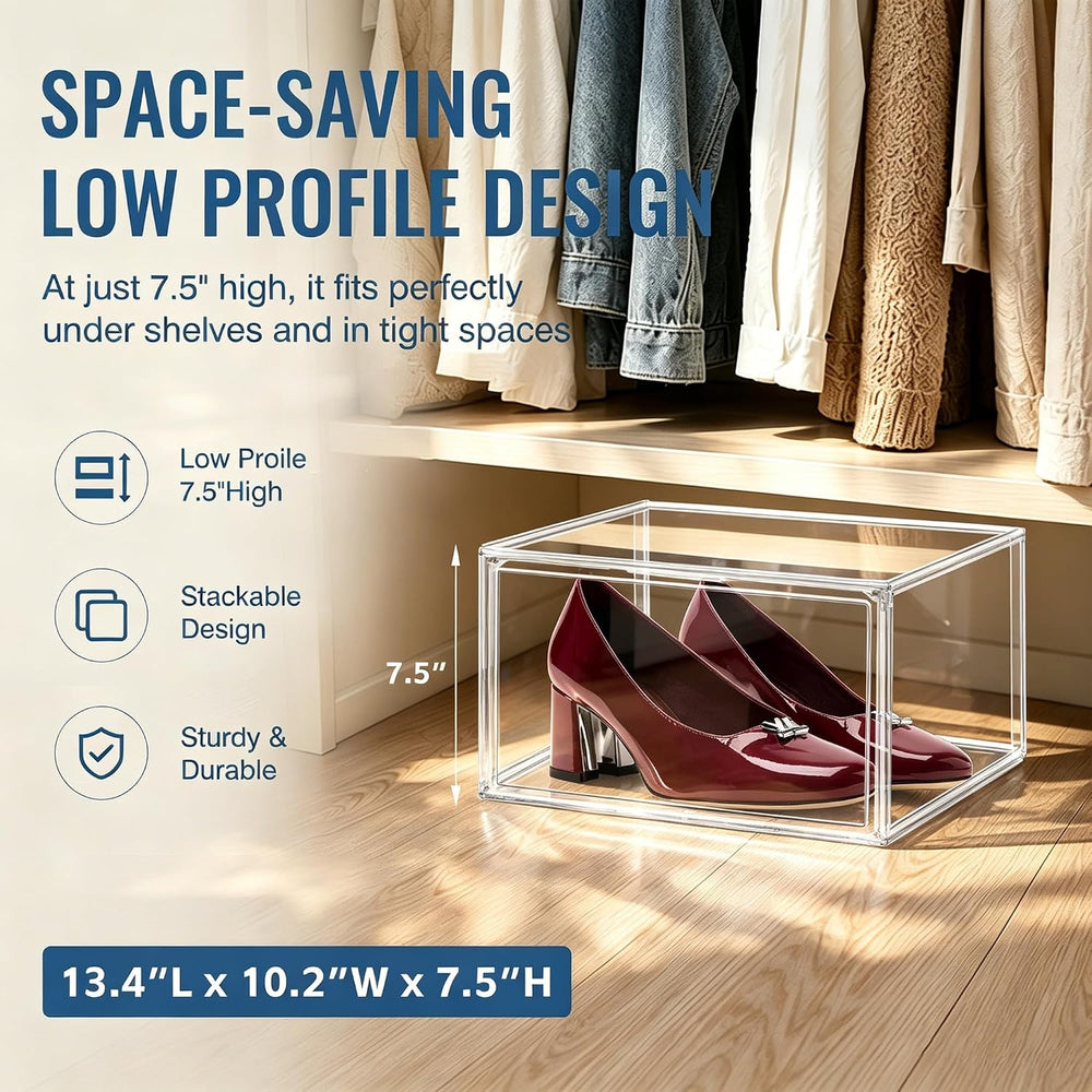 12 Pack Low Profile Clear Shoe Storage Box for Flats,Loafers,Heels
