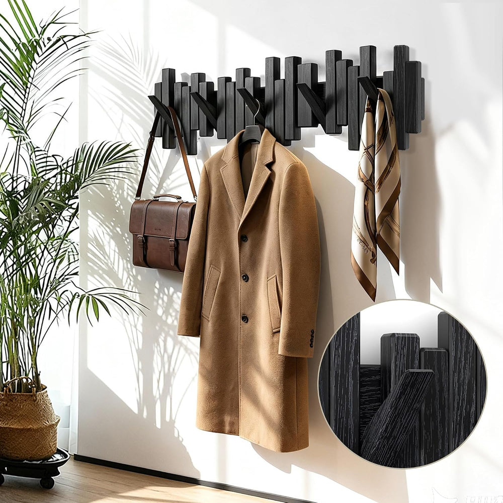 Coat Rack Wall Mount Piano Flip Down Wall Hook Rack 5 Hooks Oak