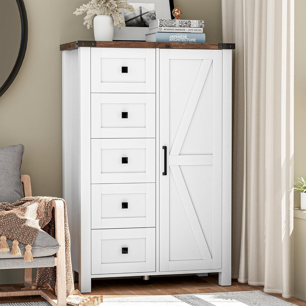 VVFLU Farmhouse Dresser Storage Cabinet Chest of Drawer for Bedroom, 5 Drawer...