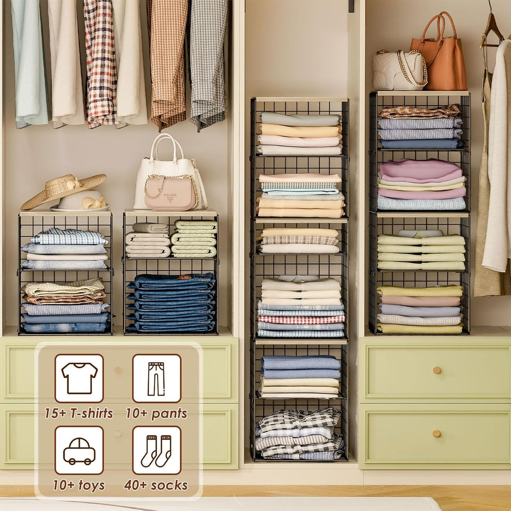 6-Tier Stackable Closet Organizers and Storage Basket, Set of 3 Closet Shelf ...