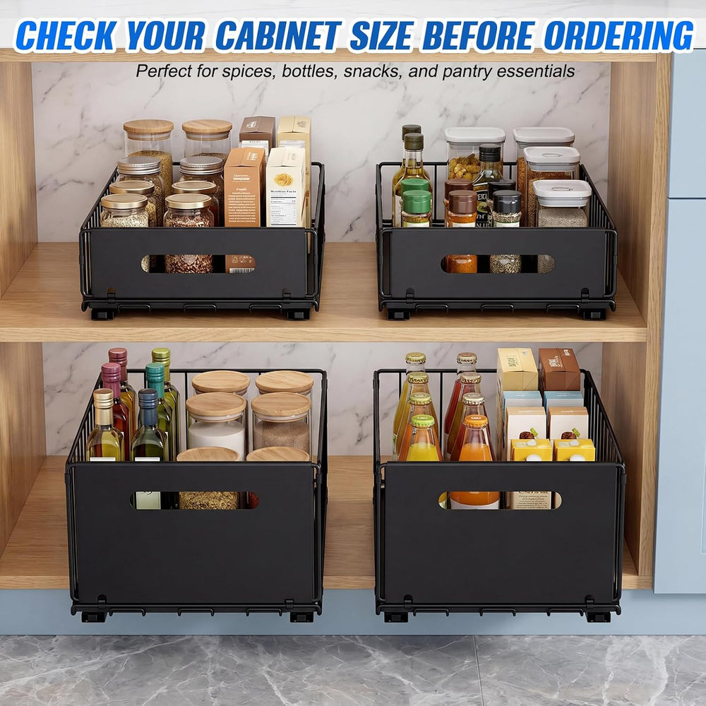 Pull Out Cabinet Organizer, No Drill Slide Out Pantry Drawer 2 Pack