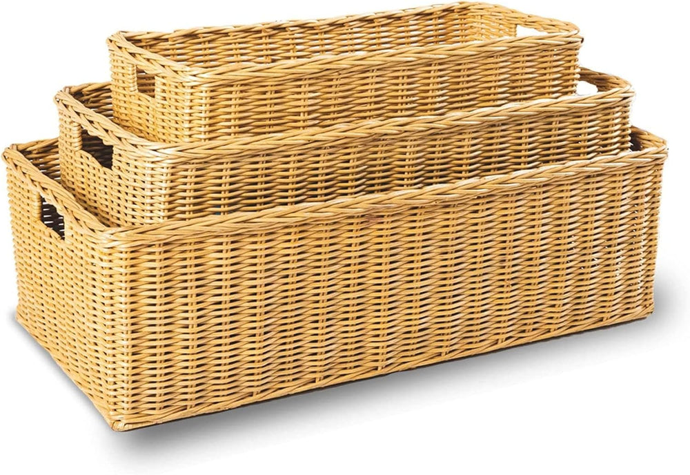 The Basket Lady Long Low Wicker Basket, XL, Sandstone