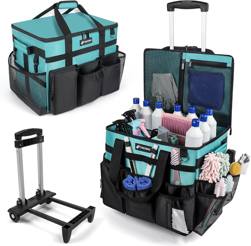 Rolling Cleaning Caddy Bag with Wheels, Large Cleaning Cart Detachable Trolle...