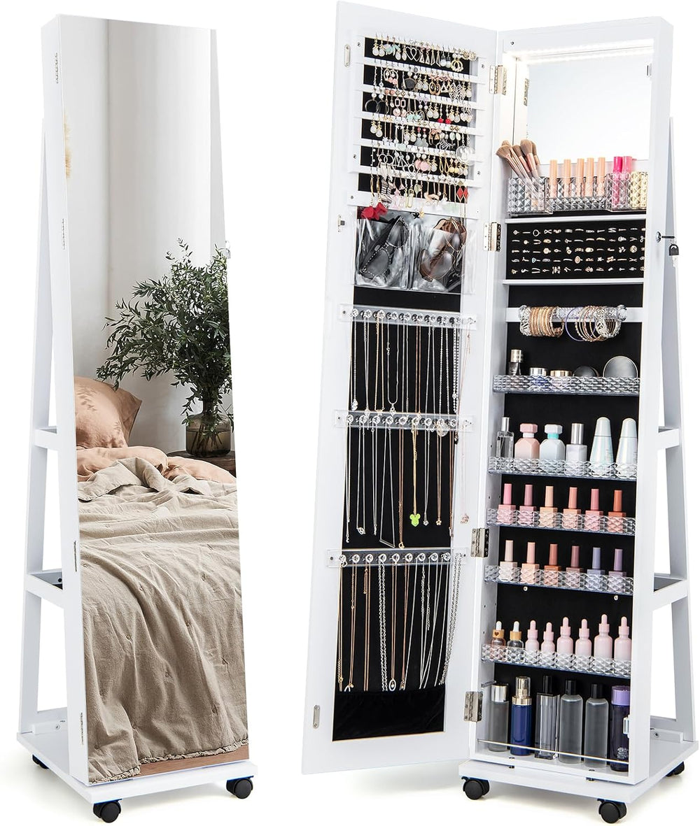 LOKO 360° Rotating Jewelry Organizer, Lockable Jewelry Armoire (White)