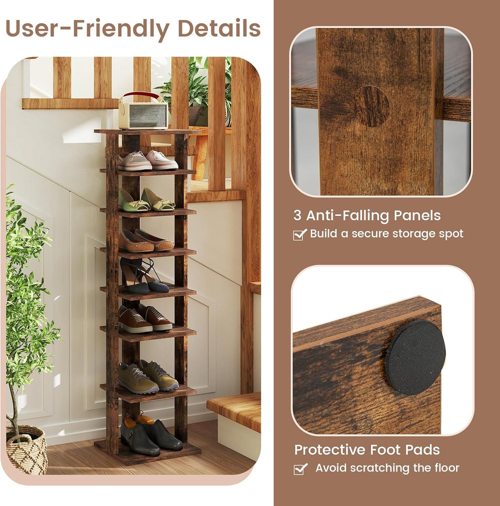 Tangkula 8-Tier Vertical Shoe Rack, Space-Saving Corner Shoe Organizer for 7 ...