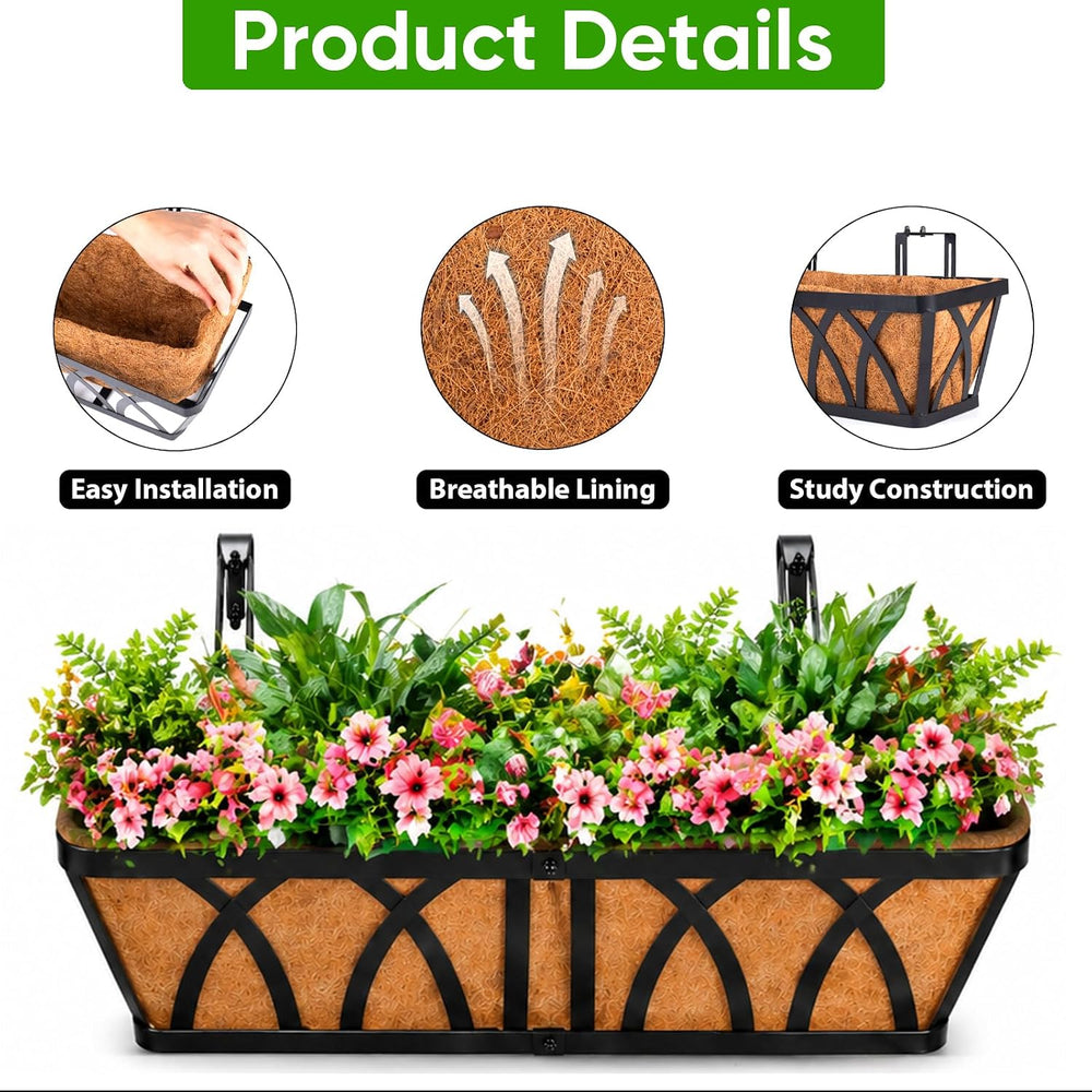 Deck Balcony Railing Planter Window Boxes - 3 Pack 24 Inch Planter Box, Balco...