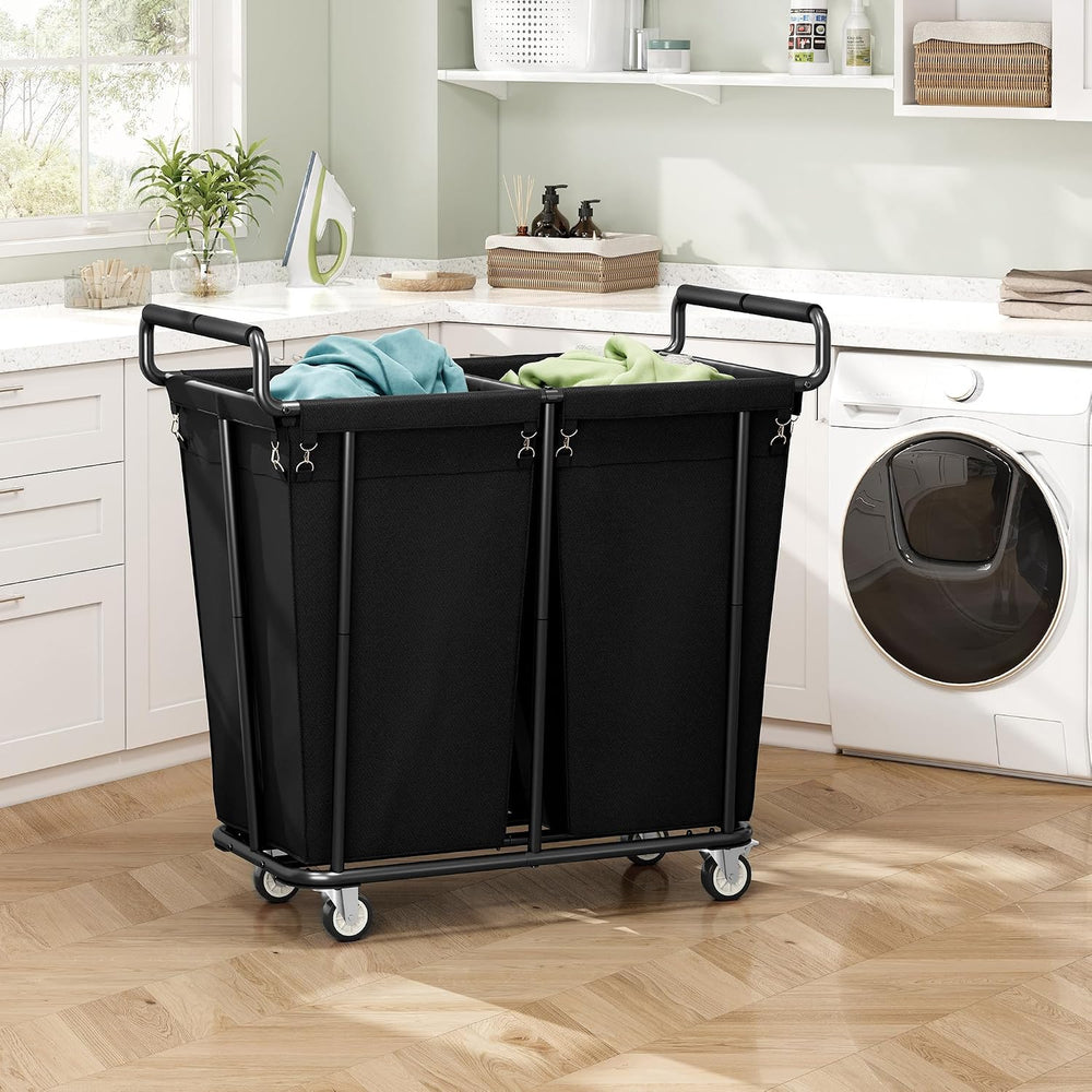 Gewudraw Heavy Duty Laundry Hamper with Wheels 2 Section, 360L, Black