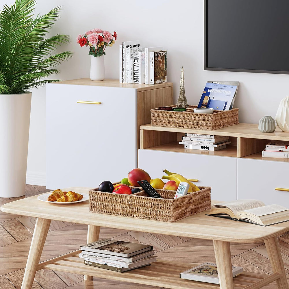 Vagusicc Wicker Divided Storage Basket, Wicker Baskets, Basket for Shelves Dr...