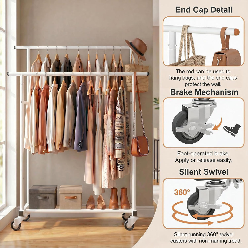 Calmootey Rolling Garment Rack, Sturdy Clothes Organizer for Bedroom