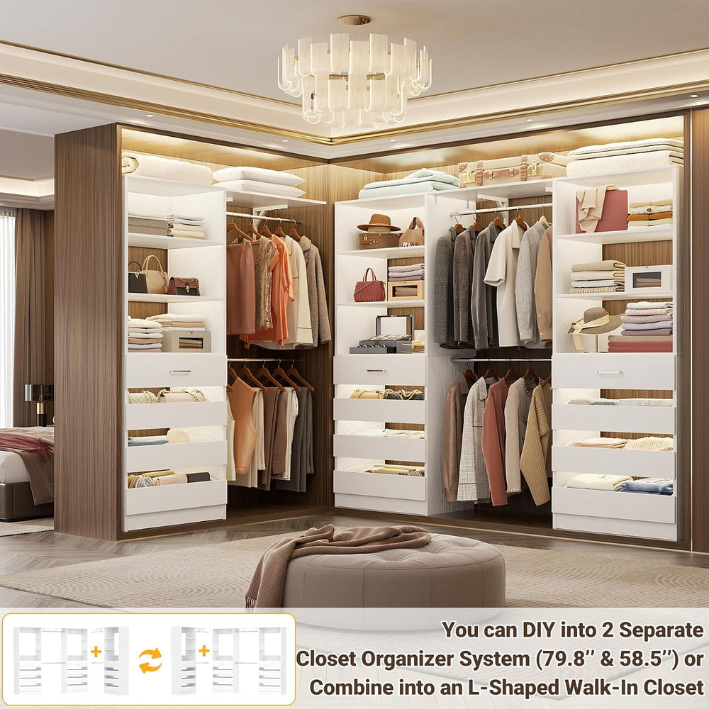 Aheaplus Closet System with 12 Drawers, 138.5" Custom Wood Closet Organizer