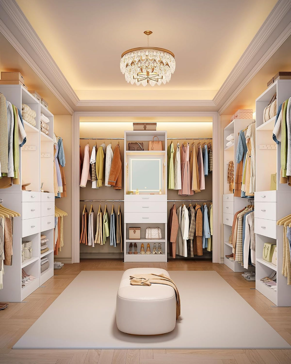 Hzuaneri Closet System Closet Organizer and Storage with 3-Color LED Mirror