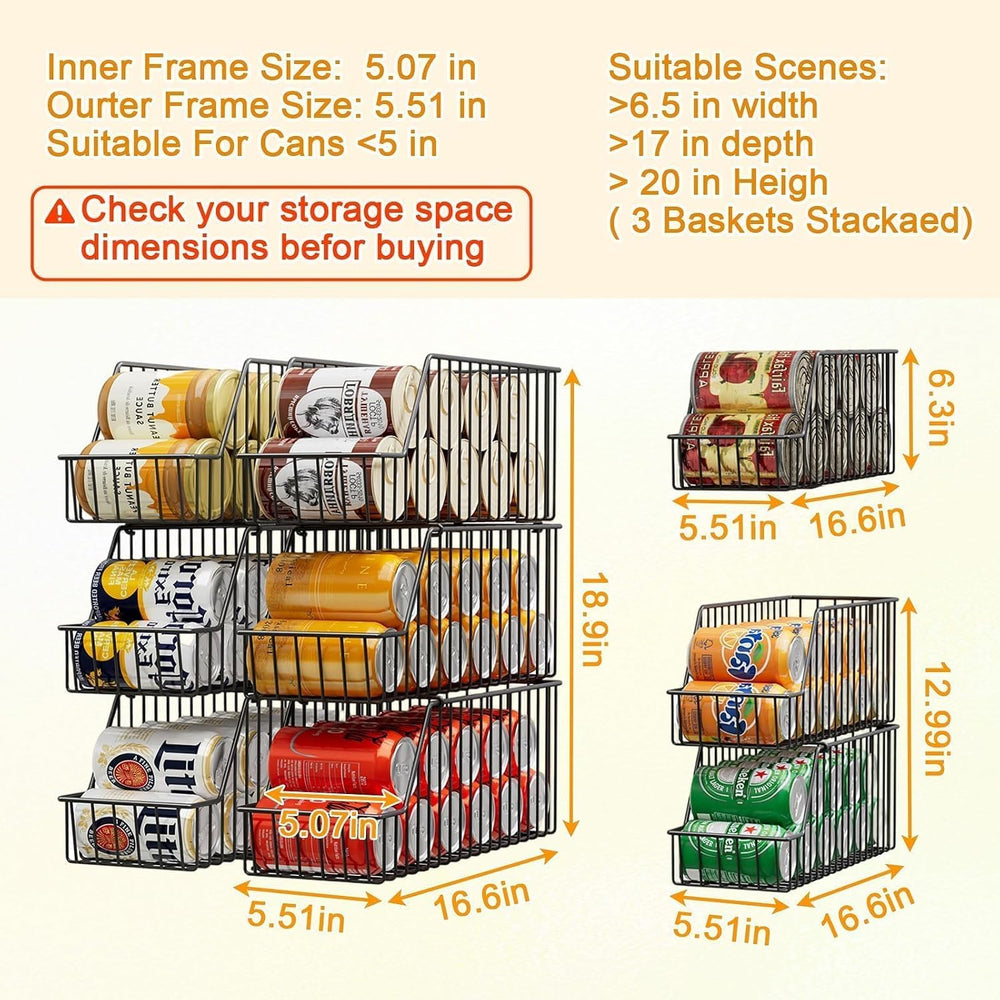 6 Pack Can Storage Organizer for Pantry, Stackble Lengthen Can Holder Rack,Ma...