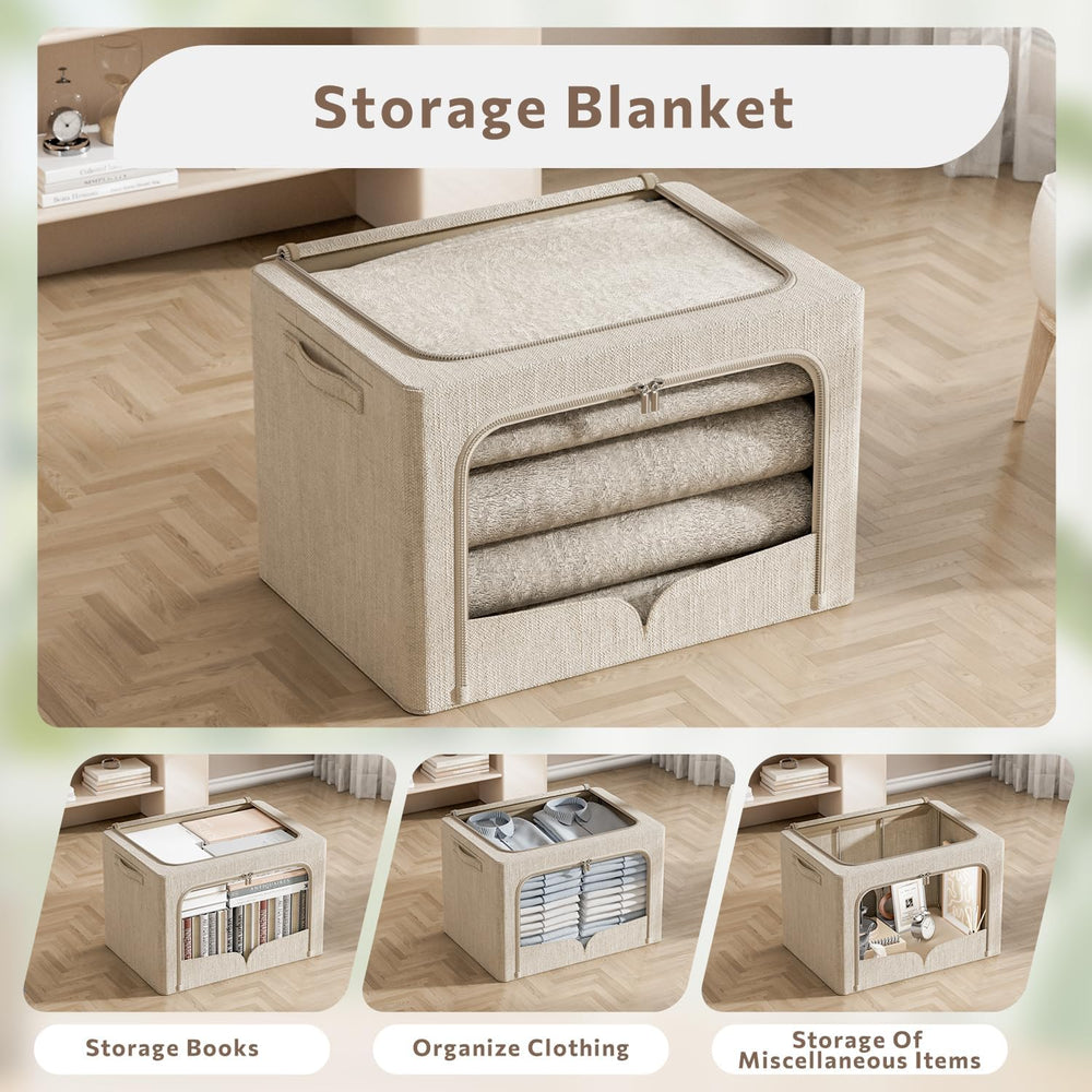 FHSQX 3 Pack Clothes Storage Bins - Foldable Metal Frame Storage Box - Stacka...