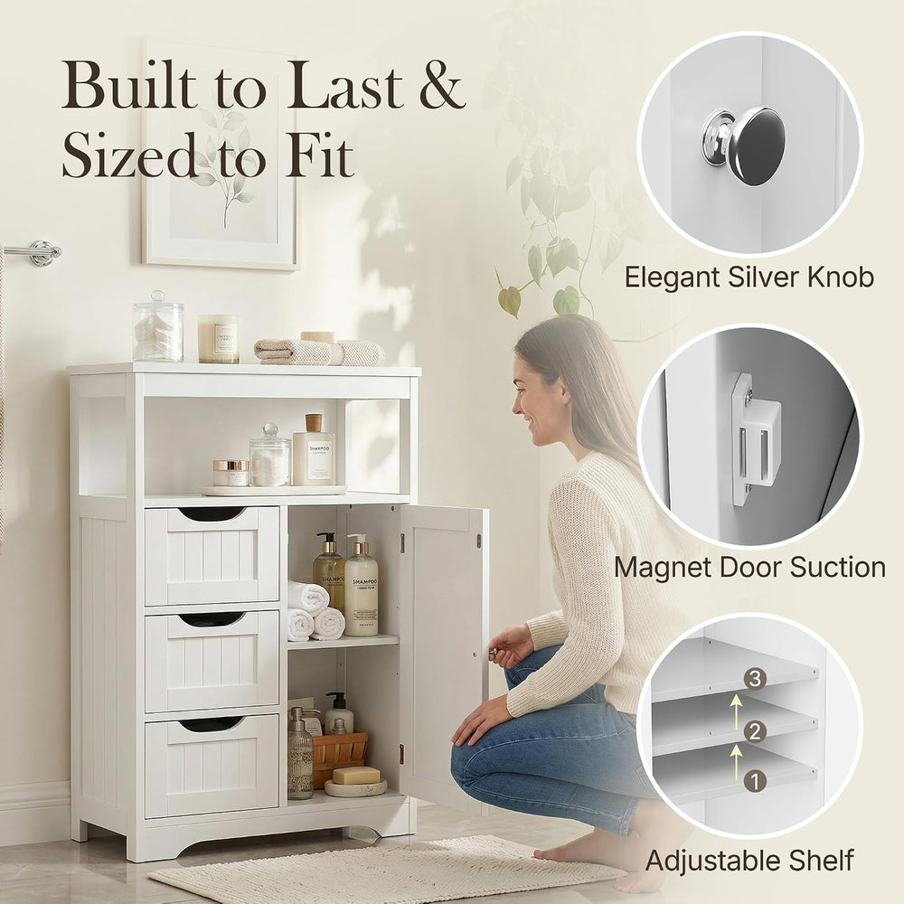 SUPER DEAL Wooden Bathroom Storage Cabinet with 3 Drawers and 1 Door, Free-St...