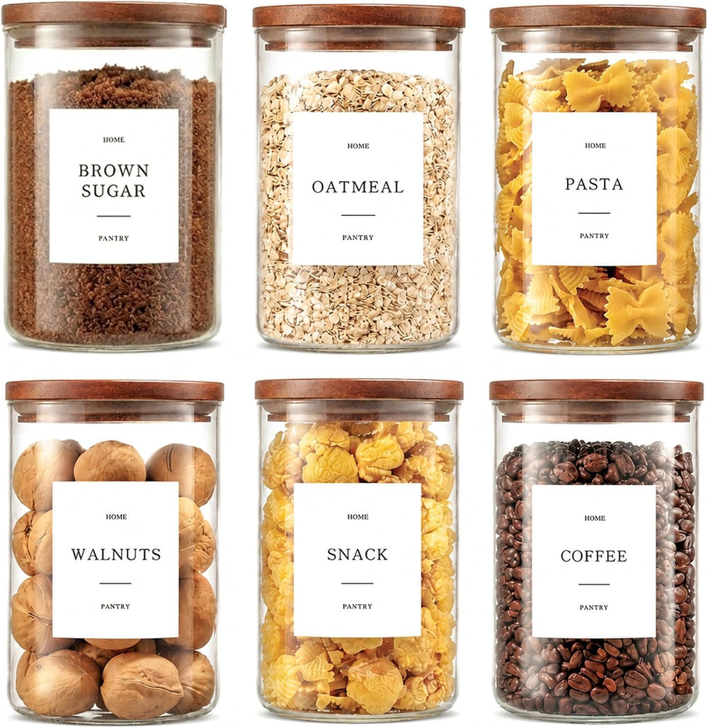 6 Pack Glass Jars with Acacia Lids, 32oz Pantry Airtight Storage Containers
